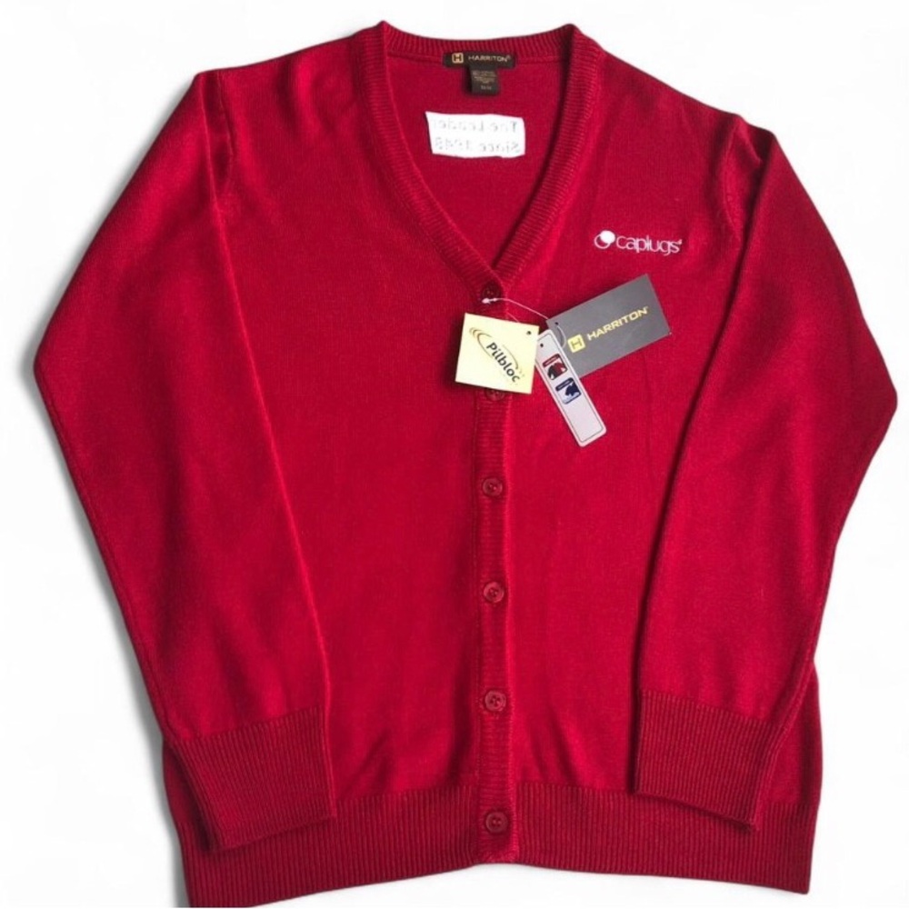Harriton Women’s V-Neck Button Red Cardigan Sweater Size M